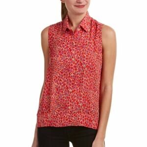 CAbi Heartbreaker Blouse Size S Red Purple Print Sleeveless Collared Button Down